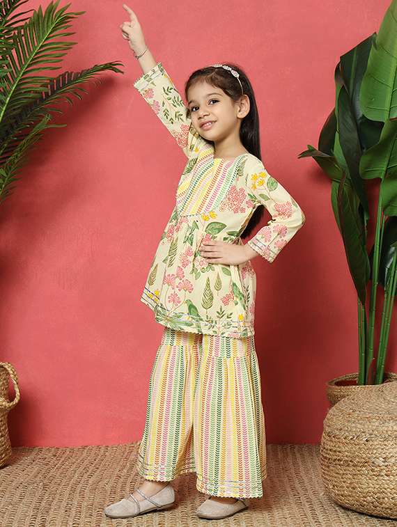 girls cream cotton kurta sharara set - 21510523 -  Standard Image - 1