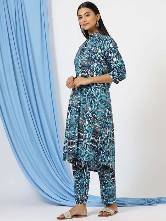 women printed three quarter sleeve kurta pant set - 21510550 - Standard Image - 1