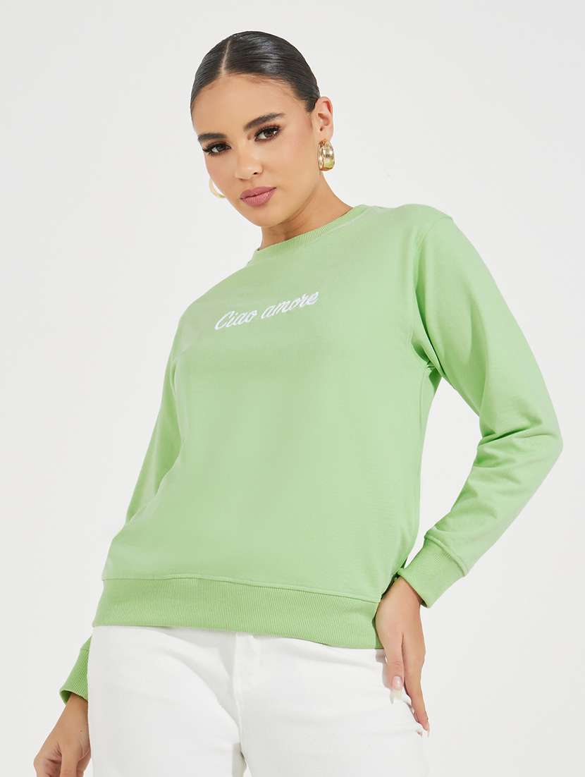 women chest print long sleeve sweatshirt - 21510630 -  Standard Image - 1