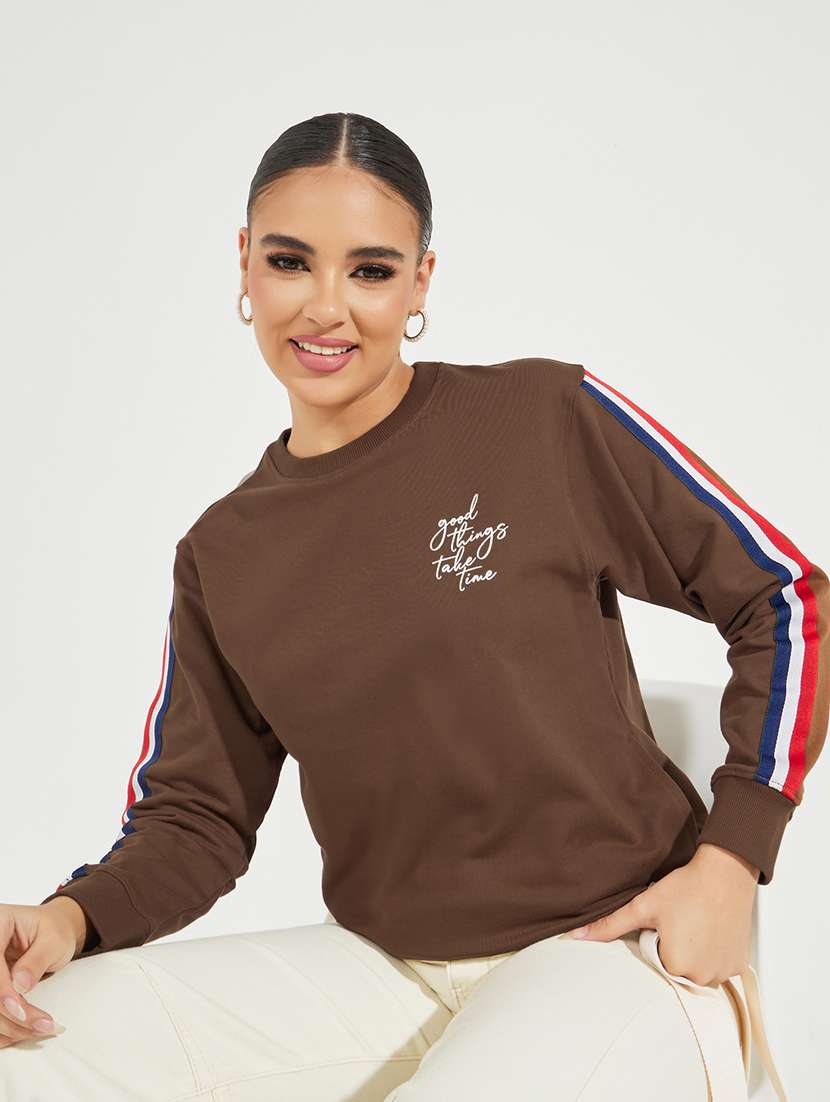 women brown chest print sweatshirt - 21510632 -  Standard Image - 1