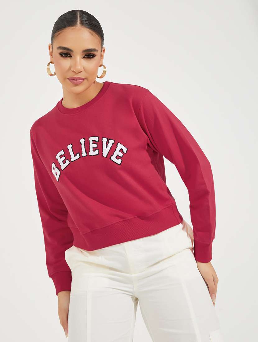 women magenta chest print sweatshirt - 21510635 - Zoom Image - 0