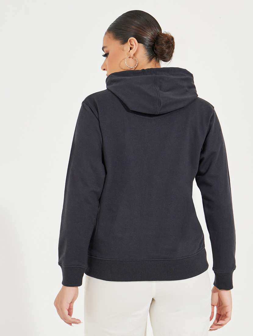 women black plain hooded neck sweatshirt - 21510642 -  Standard Image - 1