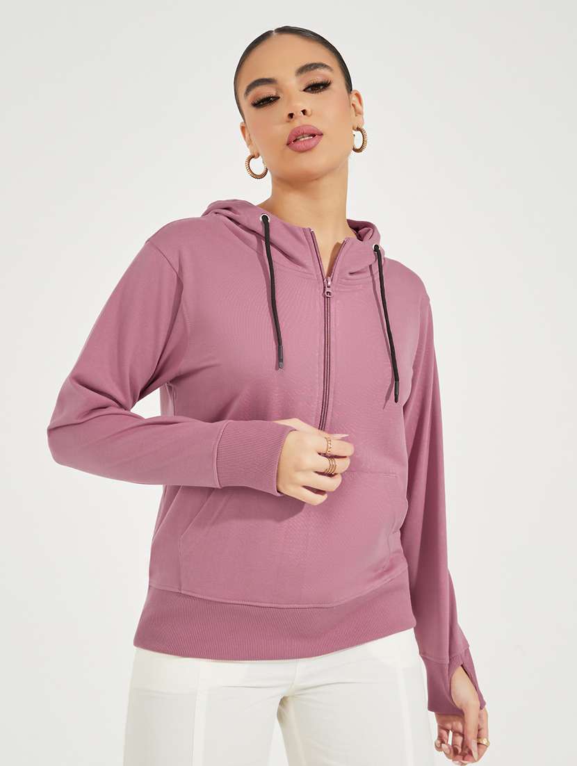 women solid hooded sweatshirt