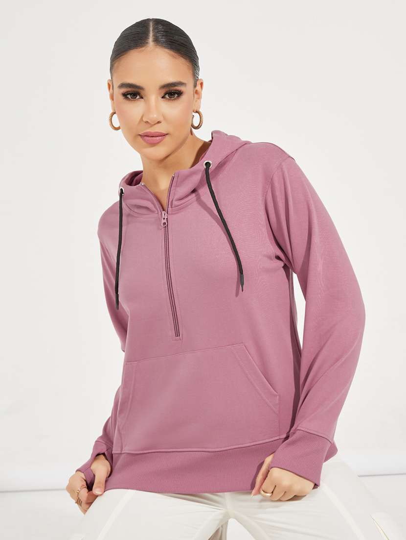 women solid hooded sweatshirt - 21510645 -  Standard Image - 1