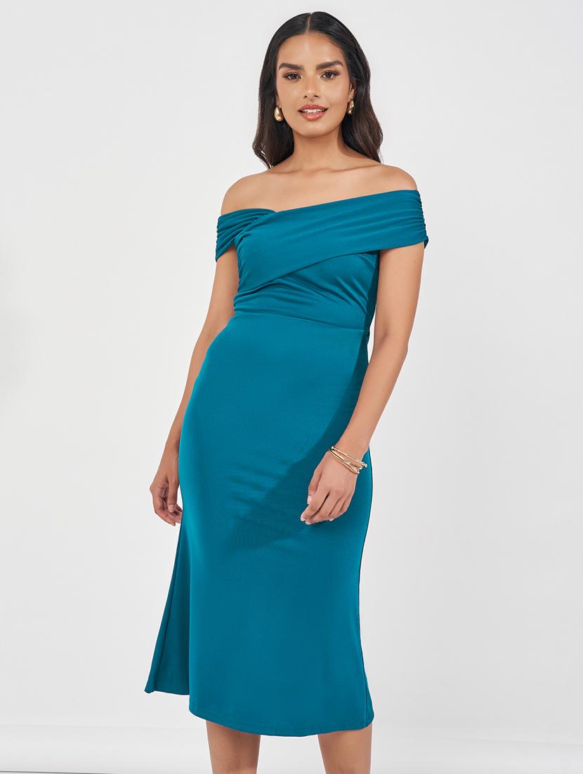 women solid off shoulder bodycon dress - 21510678 - Standard Image - 4