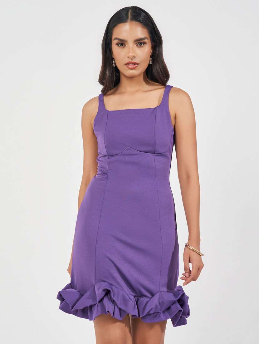 women purple solid shouldr strap bodycon dress - 21510681 -  Standard Image - 1