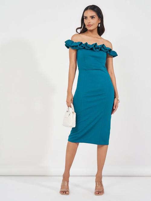 women solid off shoulder sheath dress - 21510682 - Standard Image - 0