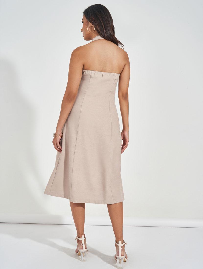 women solid halter neck sleeveless coatdress - 21510688 - Standard Image - 4