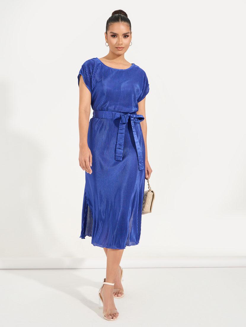 women solid short sleeve a-line midi dress - 21510689 -  Zoom Image - 0