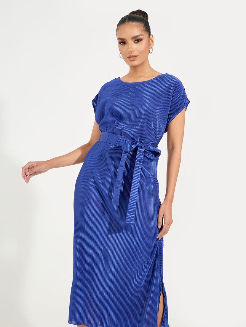 women solid short sleeve a-line midi dress - 21510689 -  Standard Image - 1