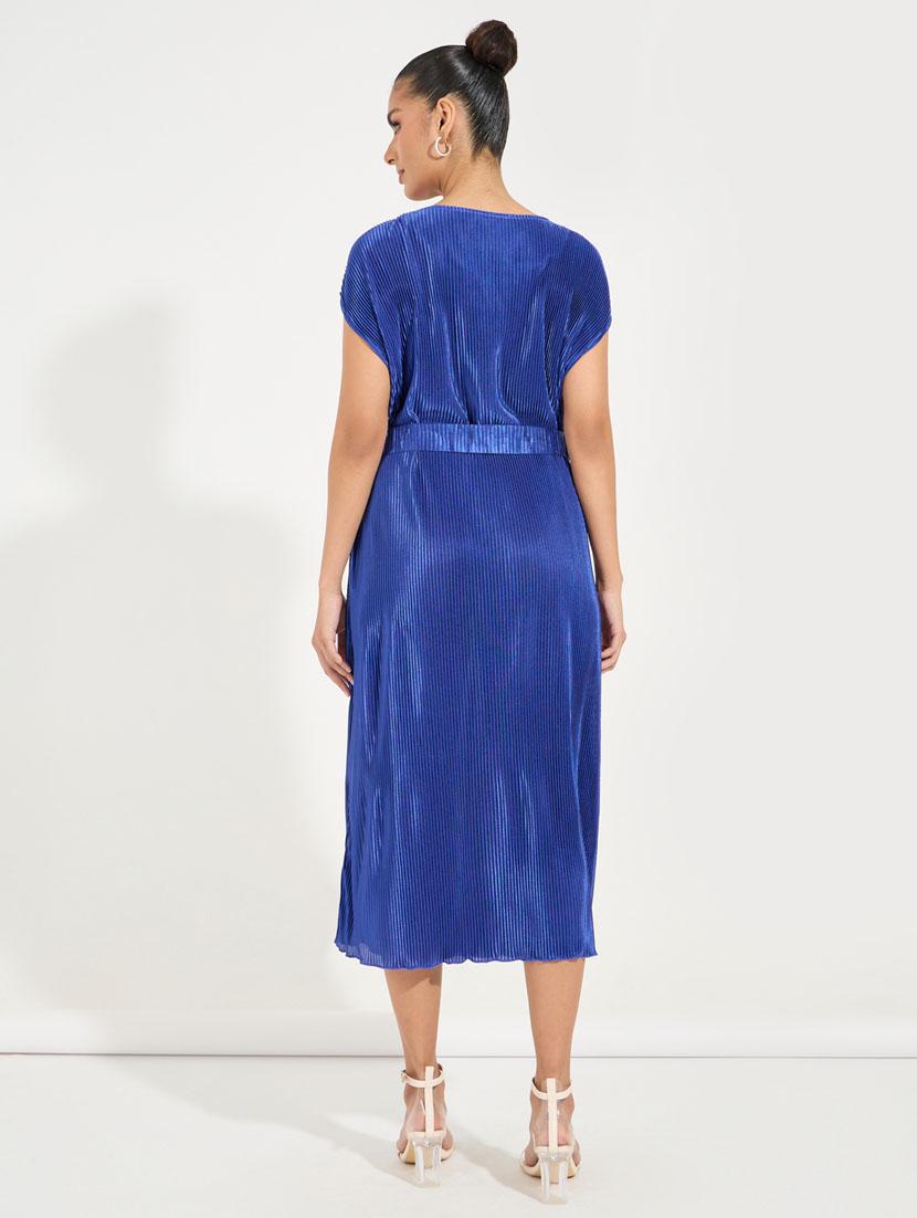 women solid short sleeve a-line midi dress - 21510689 - Standard Image - 4