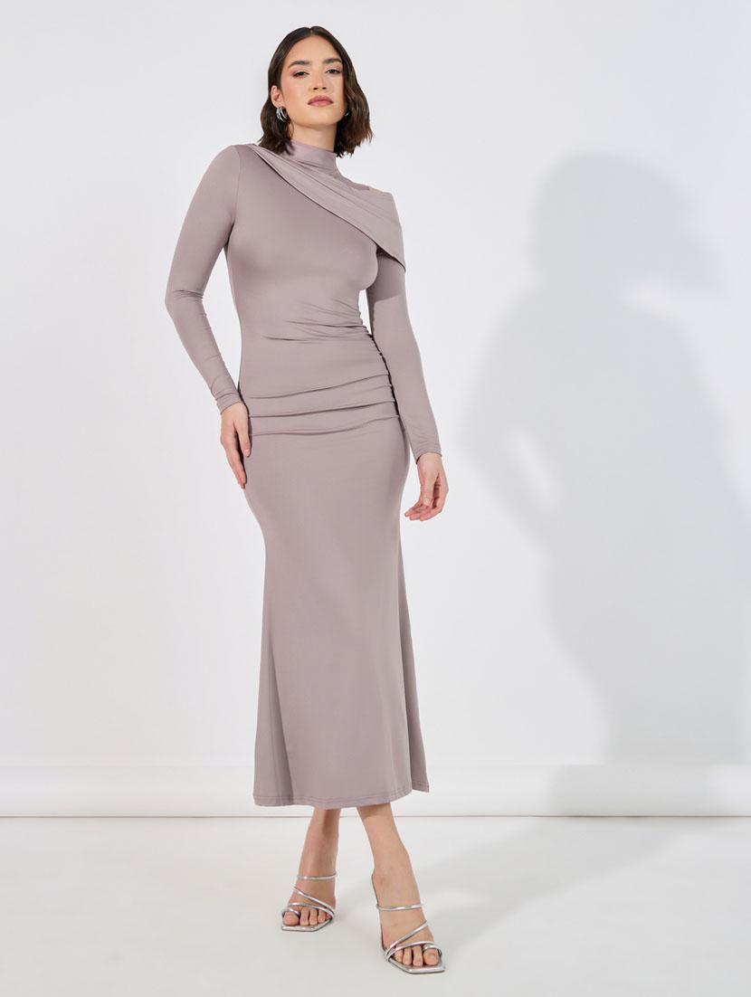 women solid mock neck bodycon maxi dress - 21510699 - Standard Image - 1