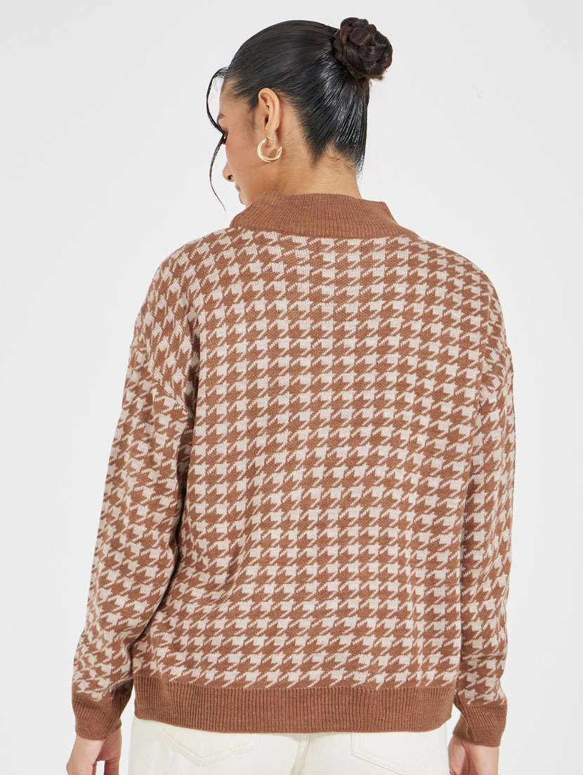 women houndstooth print long sleeve pullover - 21510710 -  Standard Image - 1