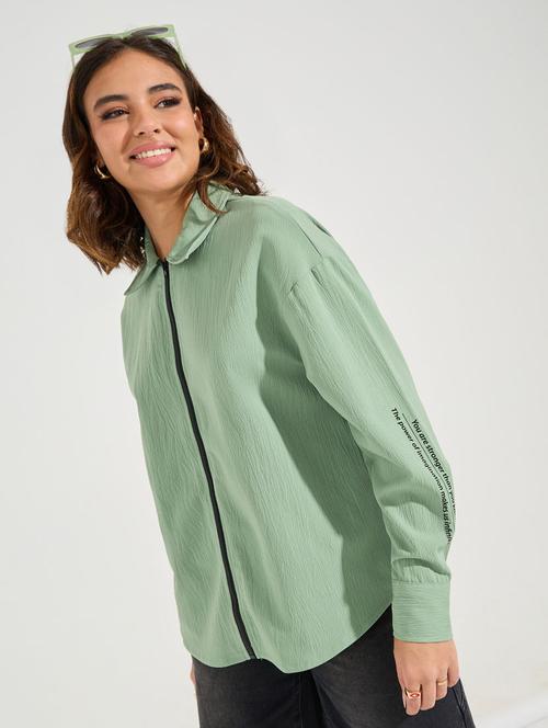 women typographic print collared oversized shirt - 21510731 - Standard Image - 0
