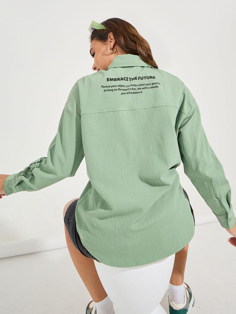women typographic print collared oversized shirt - 21510731 - Standard Image - 1