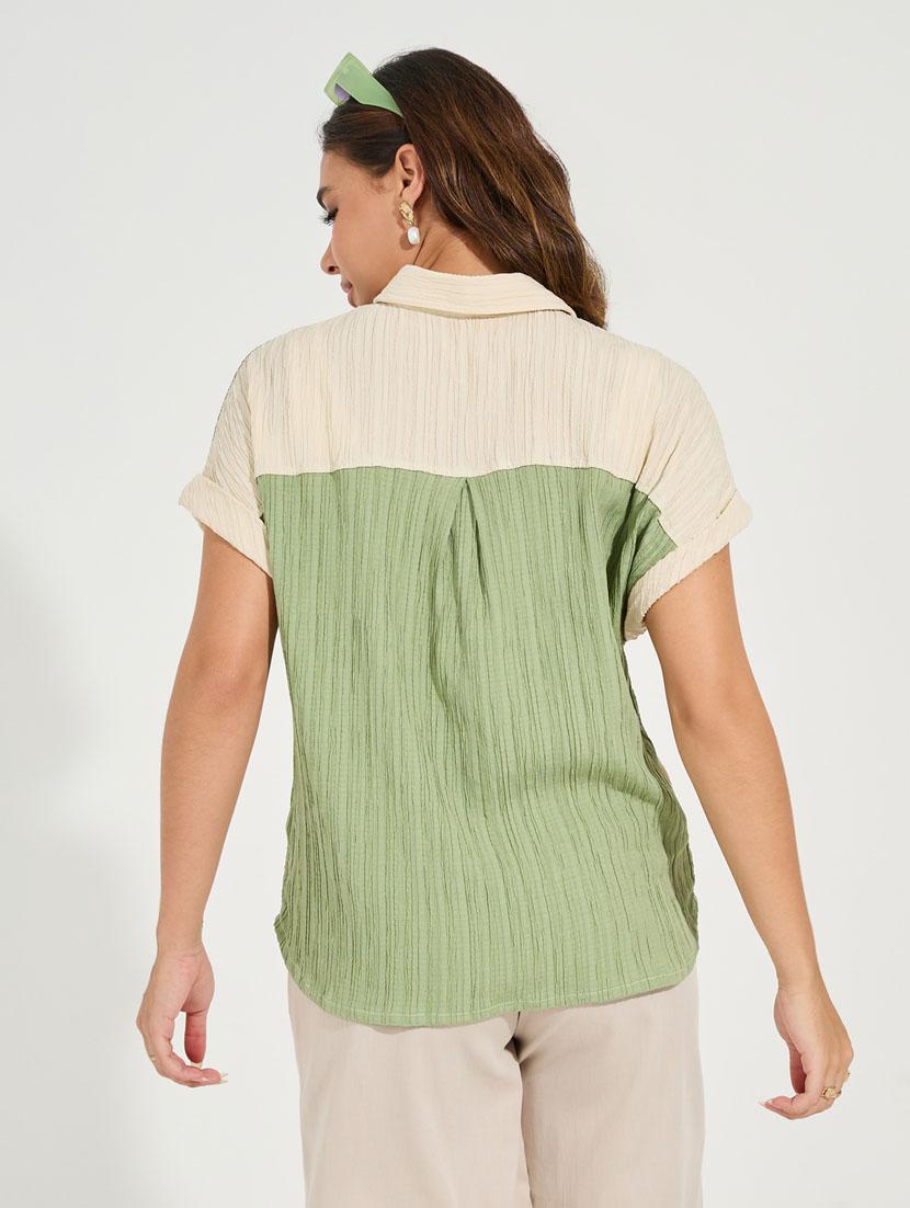 women color blocked collared short sleeev regular shirt - 21510732 -  Standard Image - 1