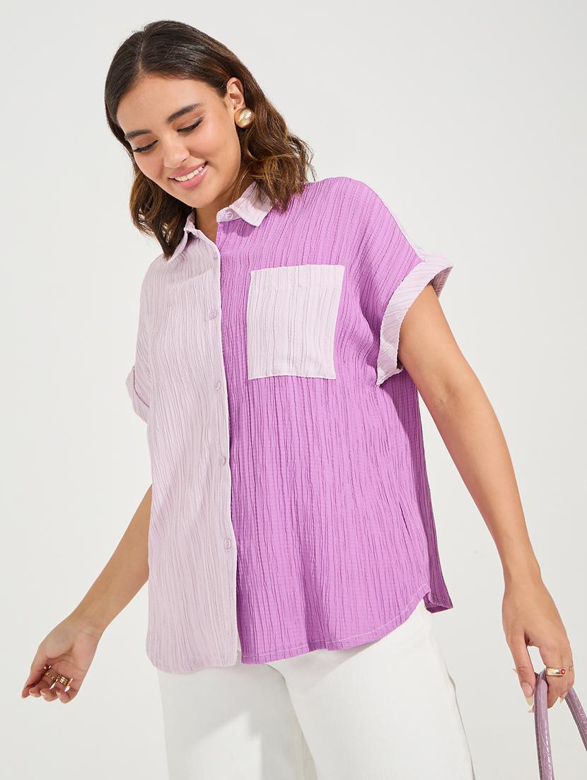 women collared color block regular shirt - 21510733 - Zoom Image - 0