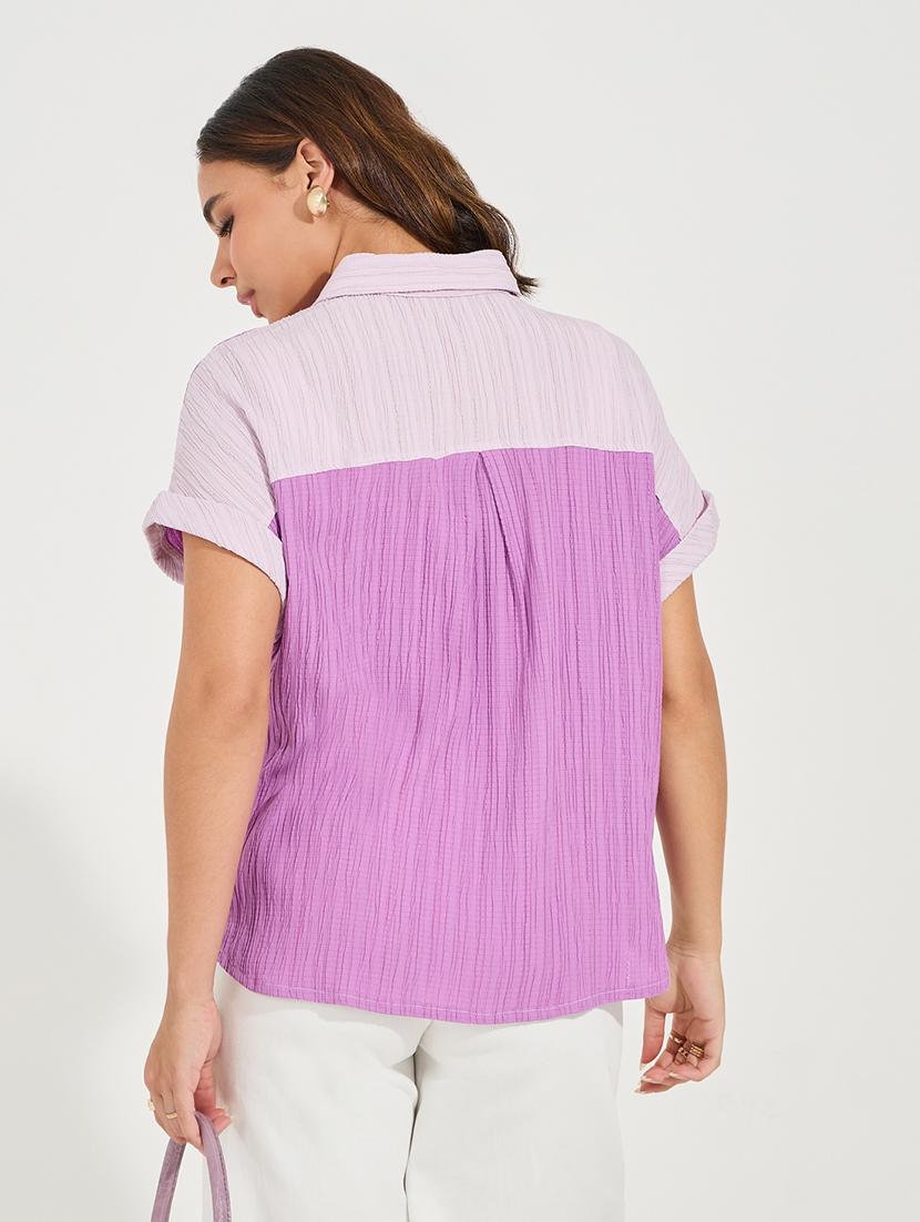 women collared color block regular shirt - 21510733 - Standard Image - 1