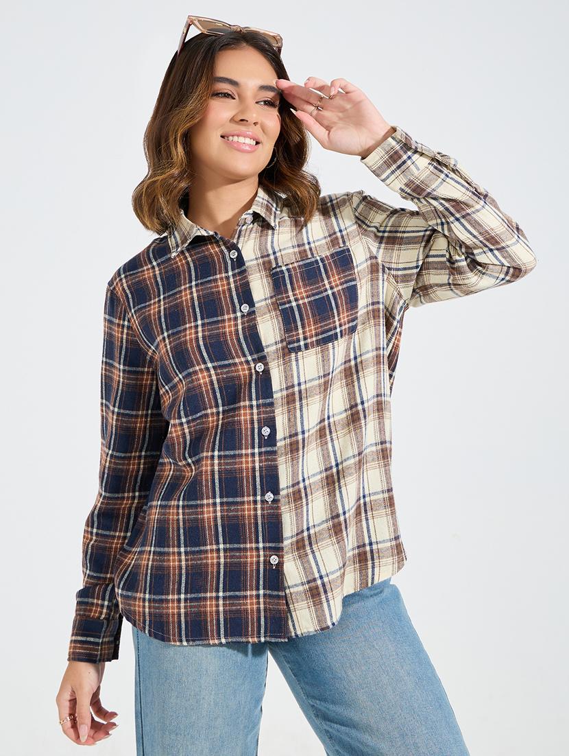 women brown checks oversized shirt - 21510736 - Zoom Image - 0