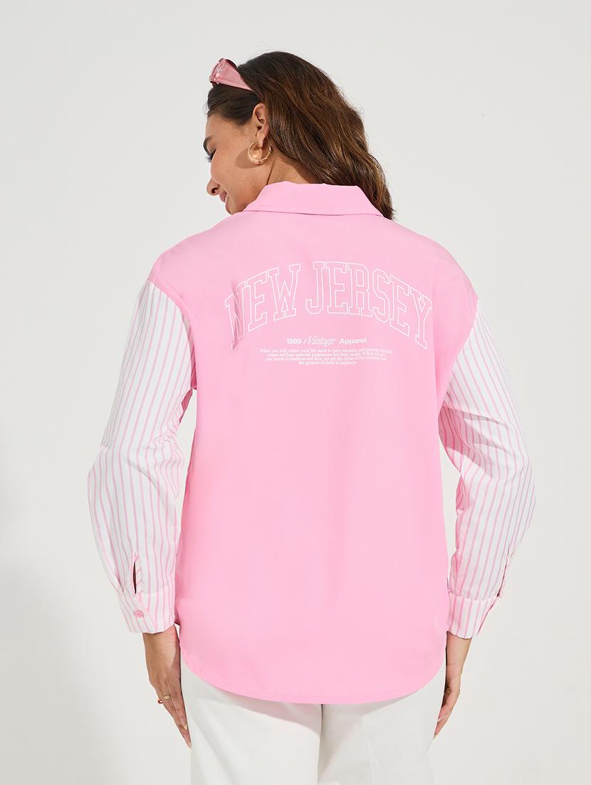 women pink printed oversized shirt - 21510739 - Standard Image - 1