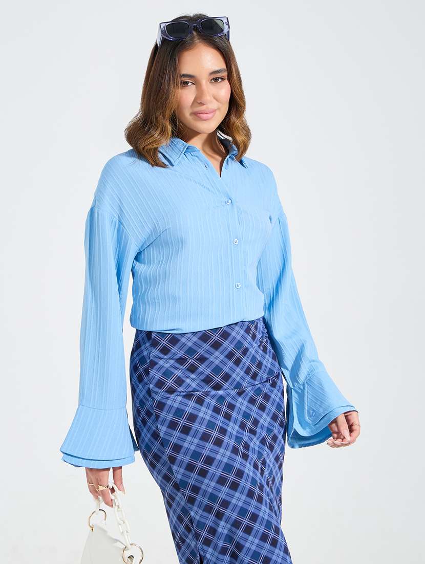 women blue self-designed regular shirt - 21510745 -  Zoom Image - 0