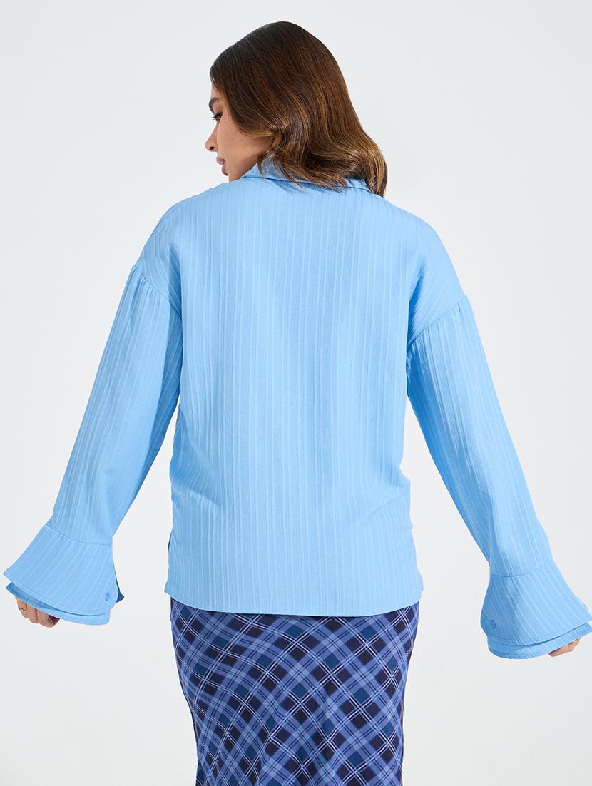 women blue self-designed regular shirt - 21510745 -  Standard Image - 1