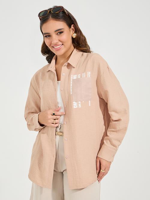 women brown typography oversized shirt - 21510746 -  Standard Image - 0
