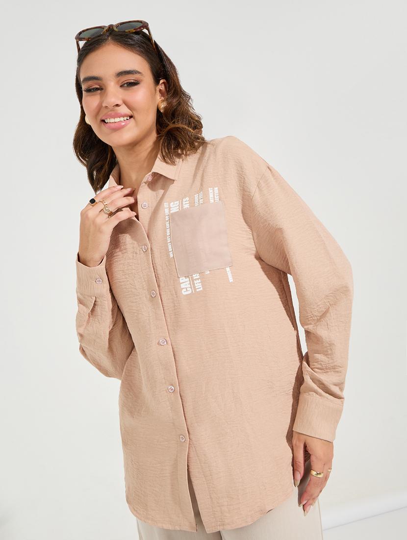 women brown typography oversized shirt - 21510746 -  Standard Image - 1