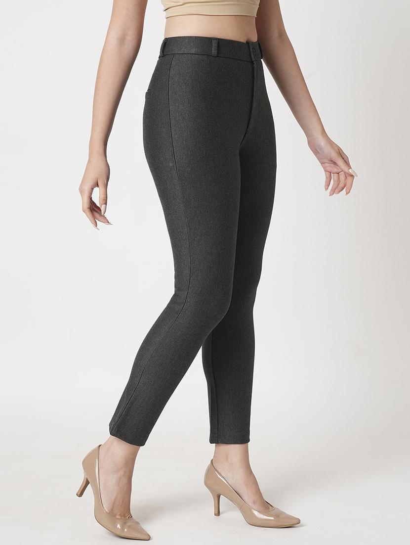 women's gunmetal high-rise stretchable skinny fit flat front workwear trousers - 21511007 - Standard Image - 1