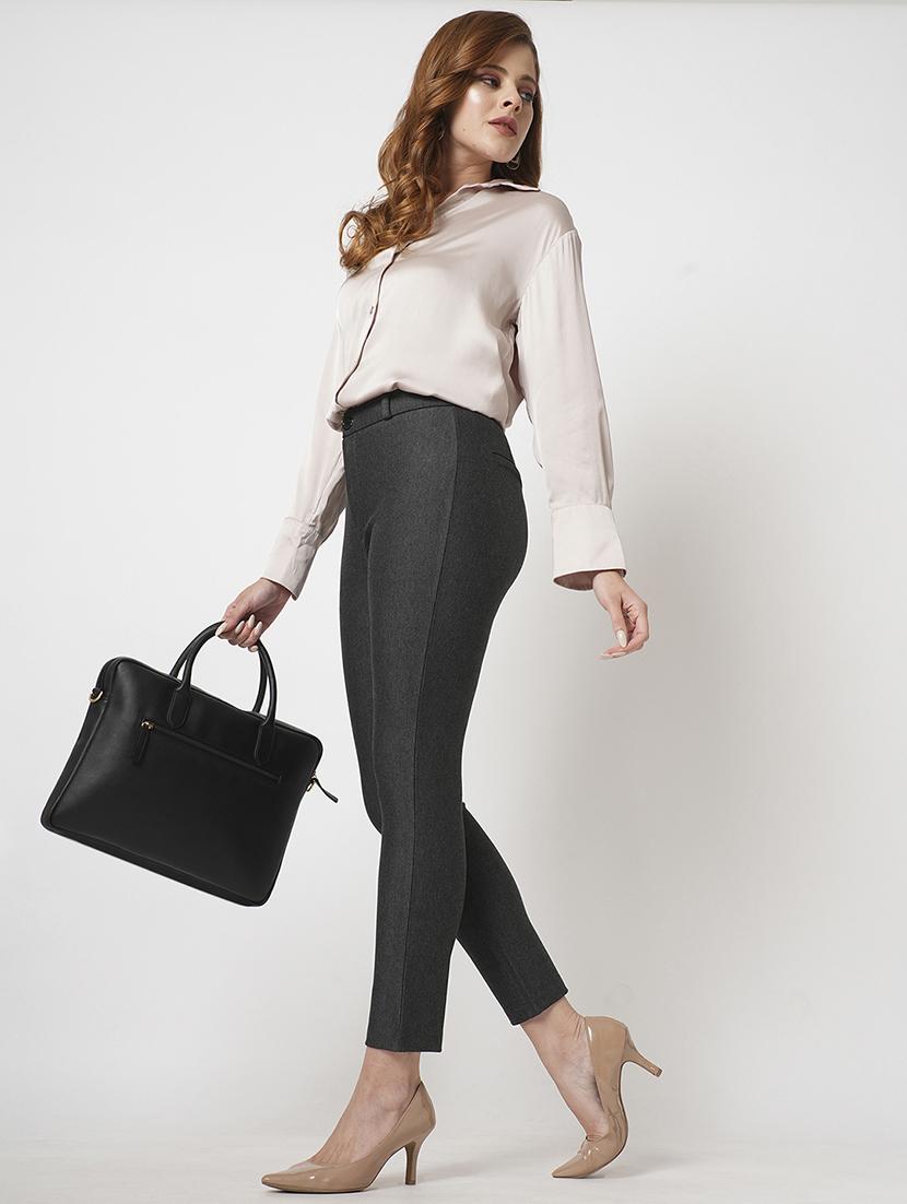 women's gunmetal high-rise stretchable skinny fit flat front workwear trousers - 21511007 - Standard Image - 4