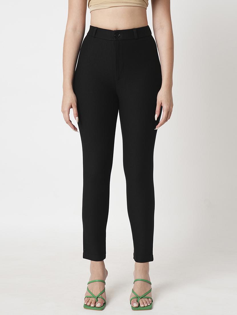 women's black high-rise stretchable skinny fit flat front workwear trousers - 21511008 -  Zoom Image - 0