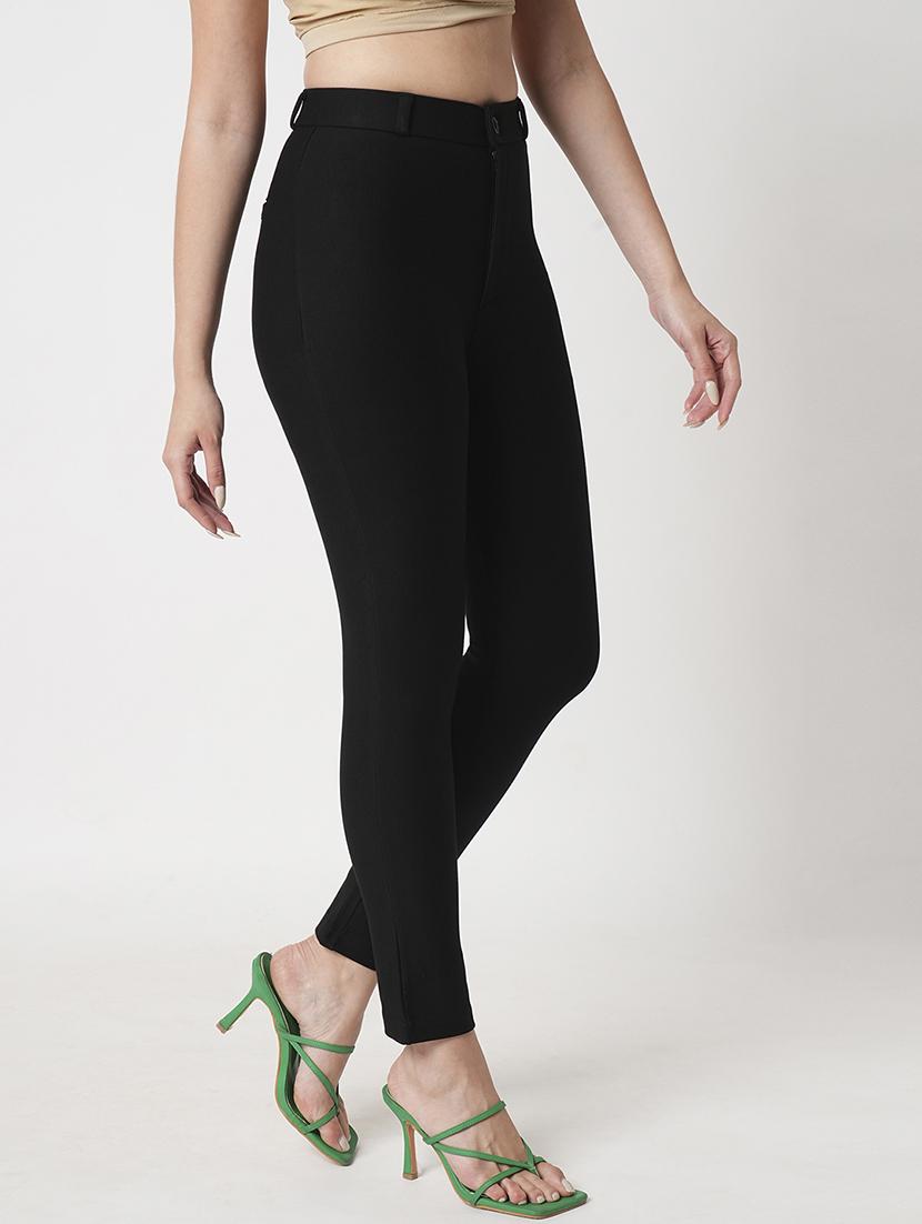 women's black high-rise stretchable skinny fit flat front workwear trousers - 21511008 -  Standard Image - 1