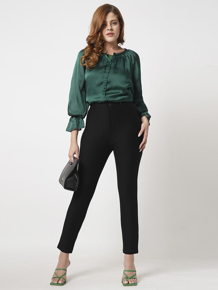 women's black high-rise stretchable skinny fit flat front workwear trousers - 21511008 - Standard Image - 4