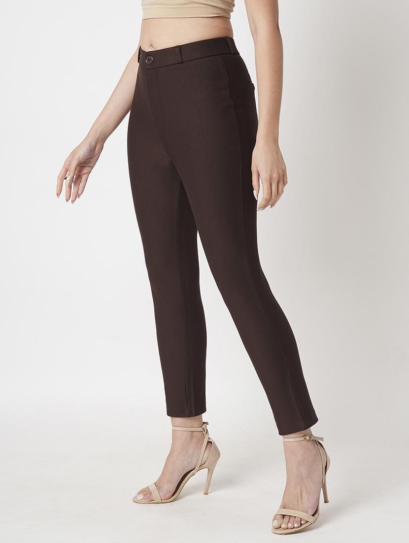 women's dark chocolate high-rise stretchable skinny fit flat front workwear trousers - 21511009 -  Standard Image - 1