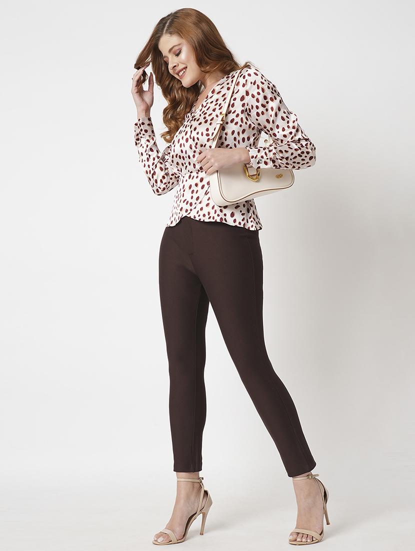 women's dark chocolate high-rise stretchable skinny fit flat front workwear trousers - 21511009 - Standard Image - 4
