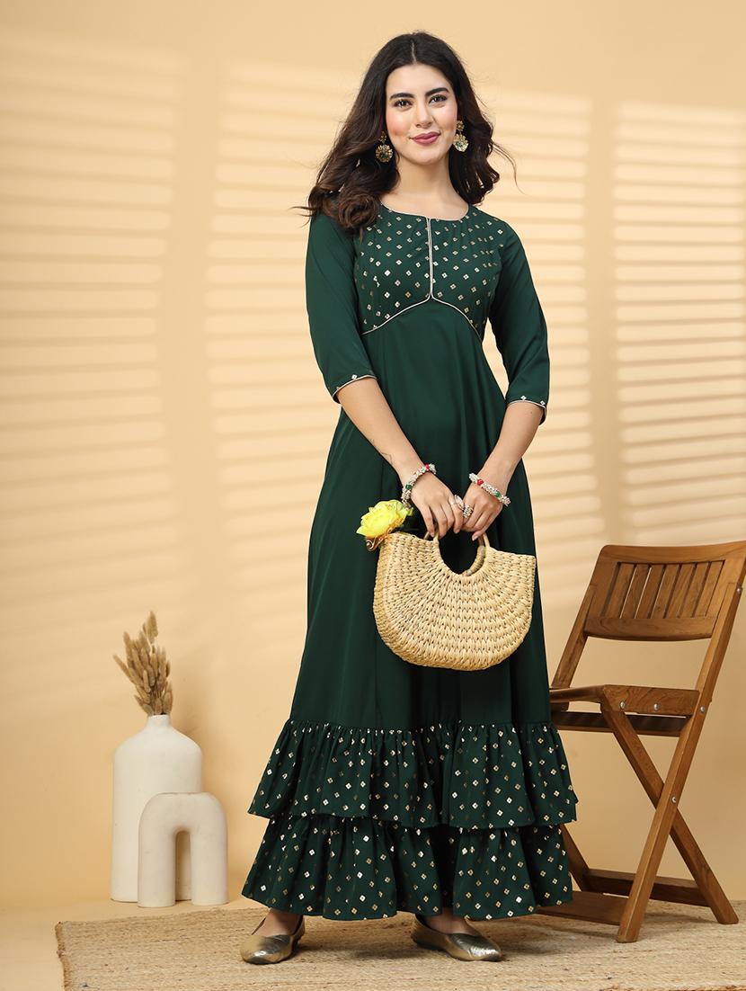 women round neck foil printed fit & flare ethnic dress - 21511022 - Standard Image - 1