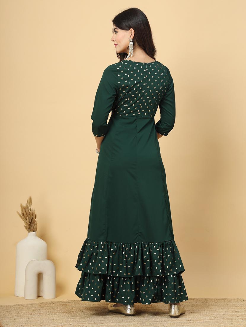 women round neck foil printed fit & flare ethnic dress - 21511022 - Standard Image - 4