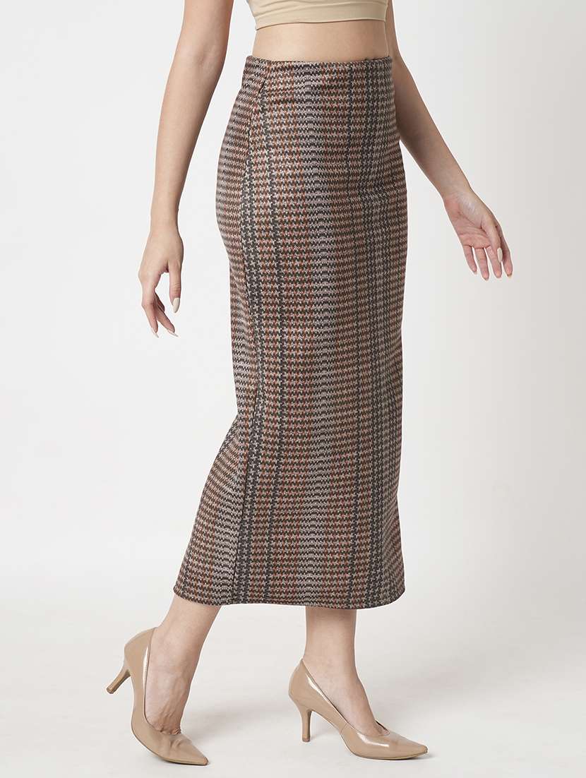 women's multi high rise stretchable hazzy print back slit workwear midi pencil skirt - 21511024 -  Standard Image - 1