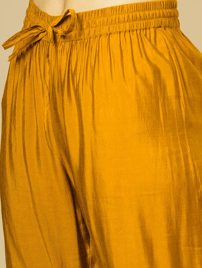 globus women mustard round neck sequinned embroidered yoke straight kurta with gharara & lace dupatta festive set - 21511037 -  Standard Image - 6