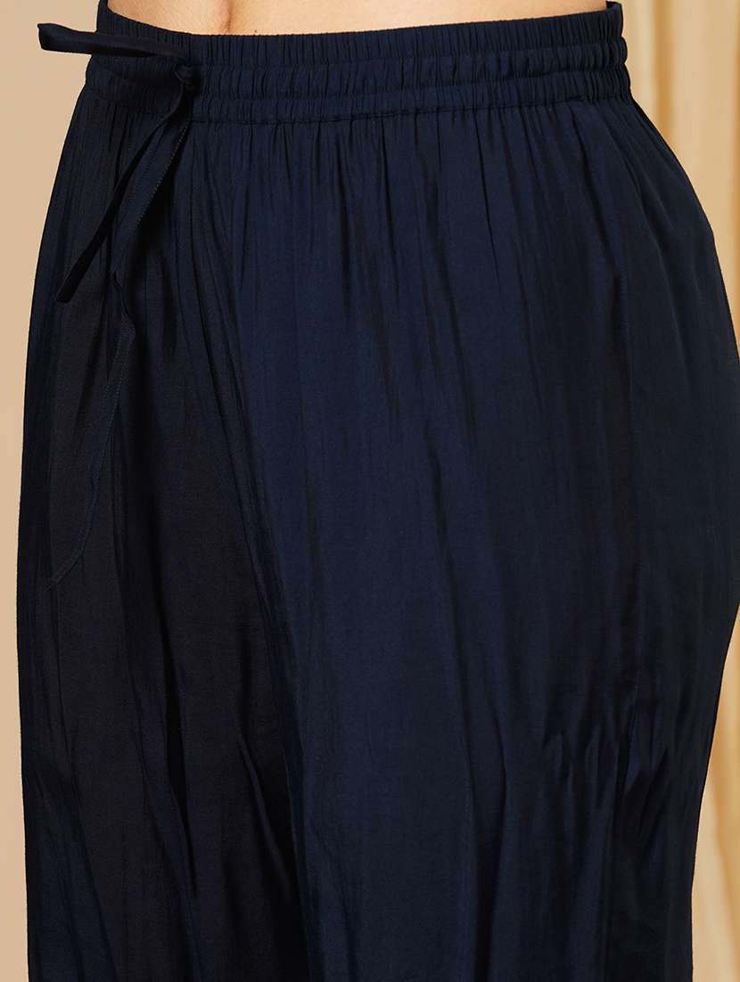 women's navy blue embroidered & gotta lace yoke straight paisley print hem kurta trousers & dupatta festive set - 21511038 -  Standard Image - 6