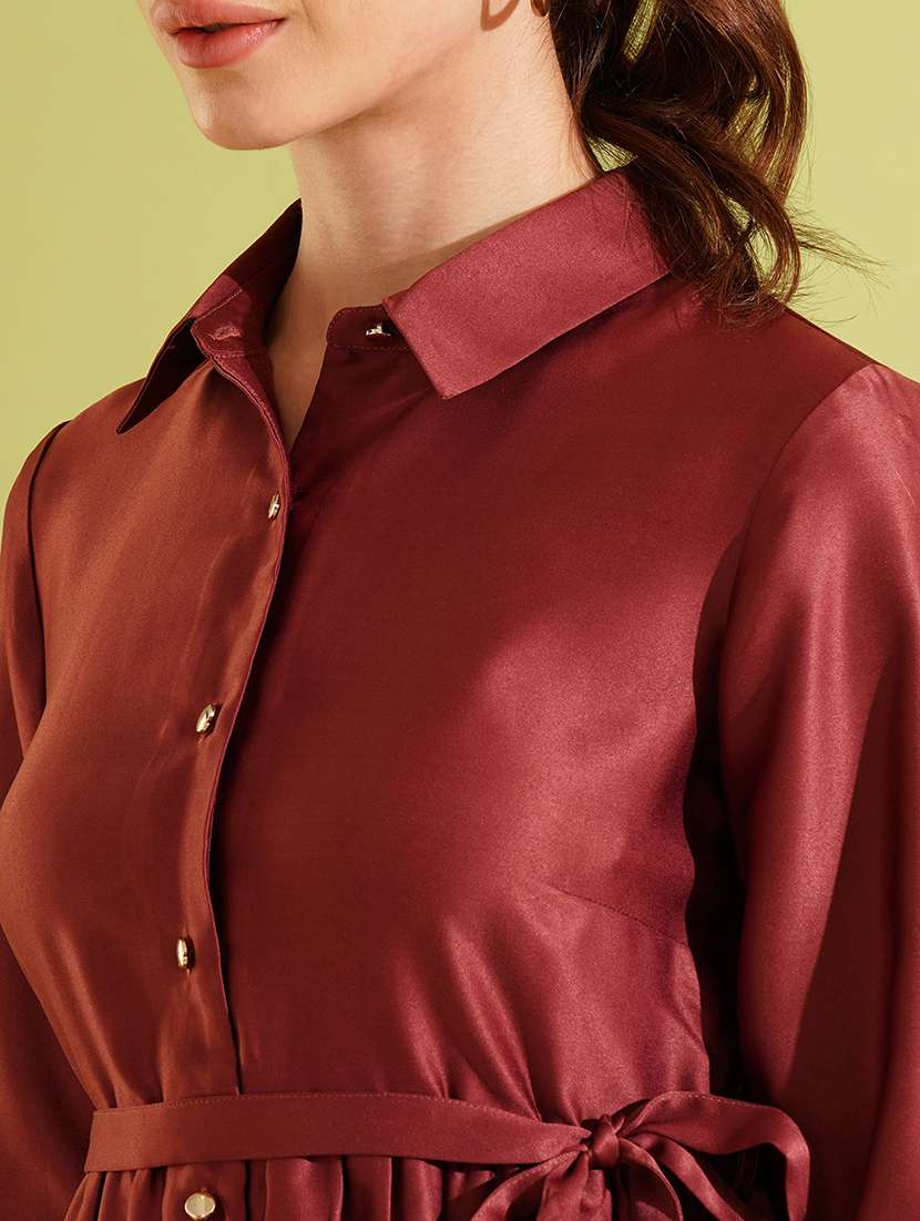 globus women dusty pink collared front opening cuffed sleeves fit & flared shirt style party dress - 21511057 -  Standard Image - 4