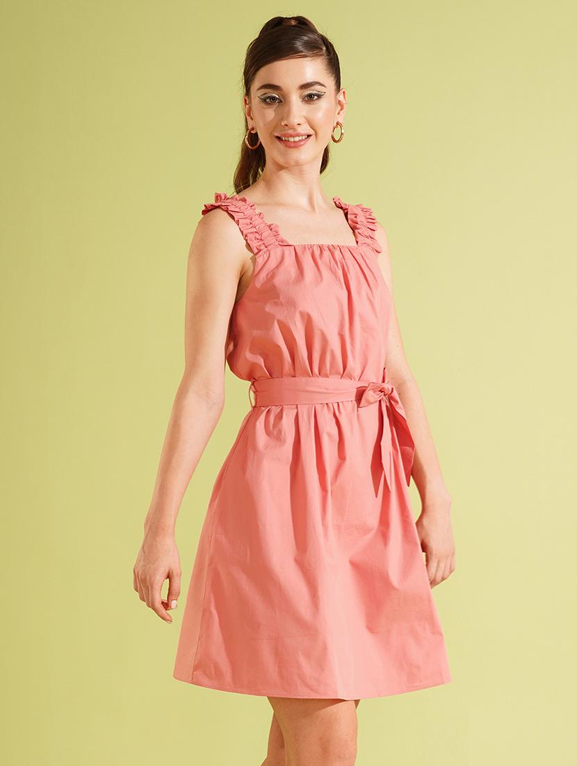 women's square neck waist bow tie-up fit & flare mini party dress - 21511066 - Standard Image - 1