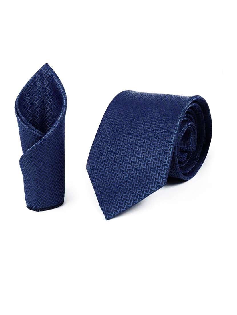 set of 2 blue cotton blend tie