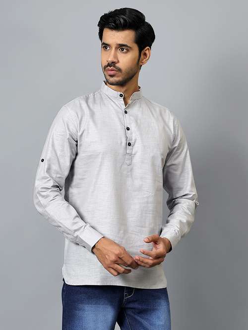 men mandarin neck solid short kurta - 21511163 - Standard Image - 0