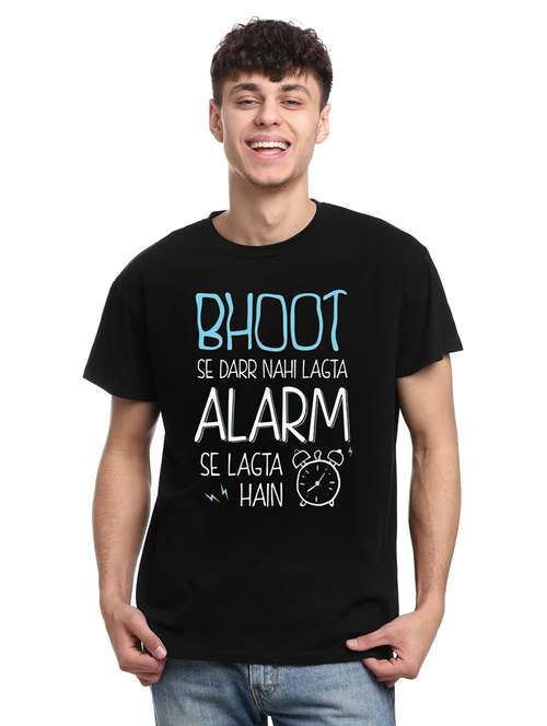 men black front printed regular t-shirt - 21511221 - Standard Image - 0