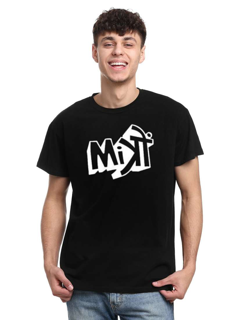 men black front printed regular t-shirt