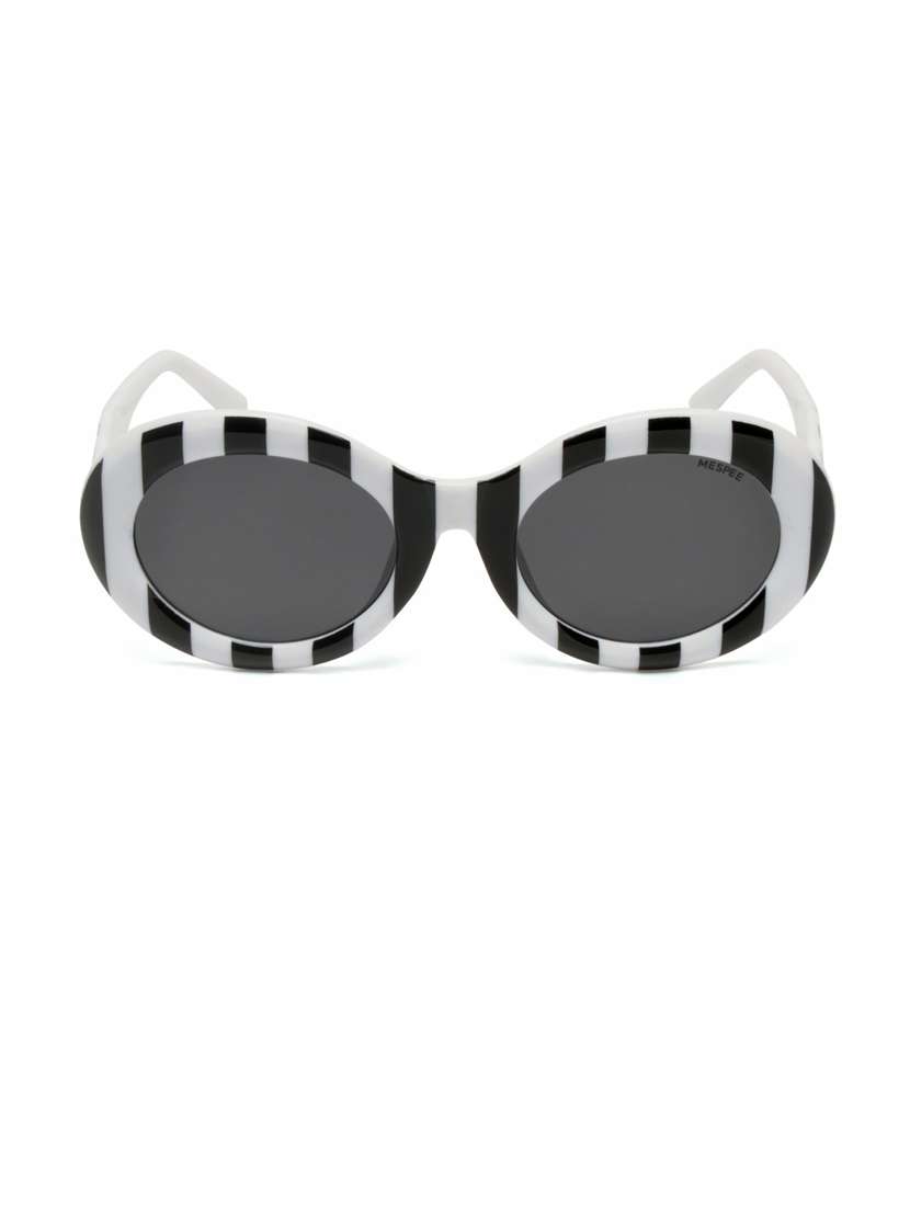 black white oval full plastic unisex sunglasses