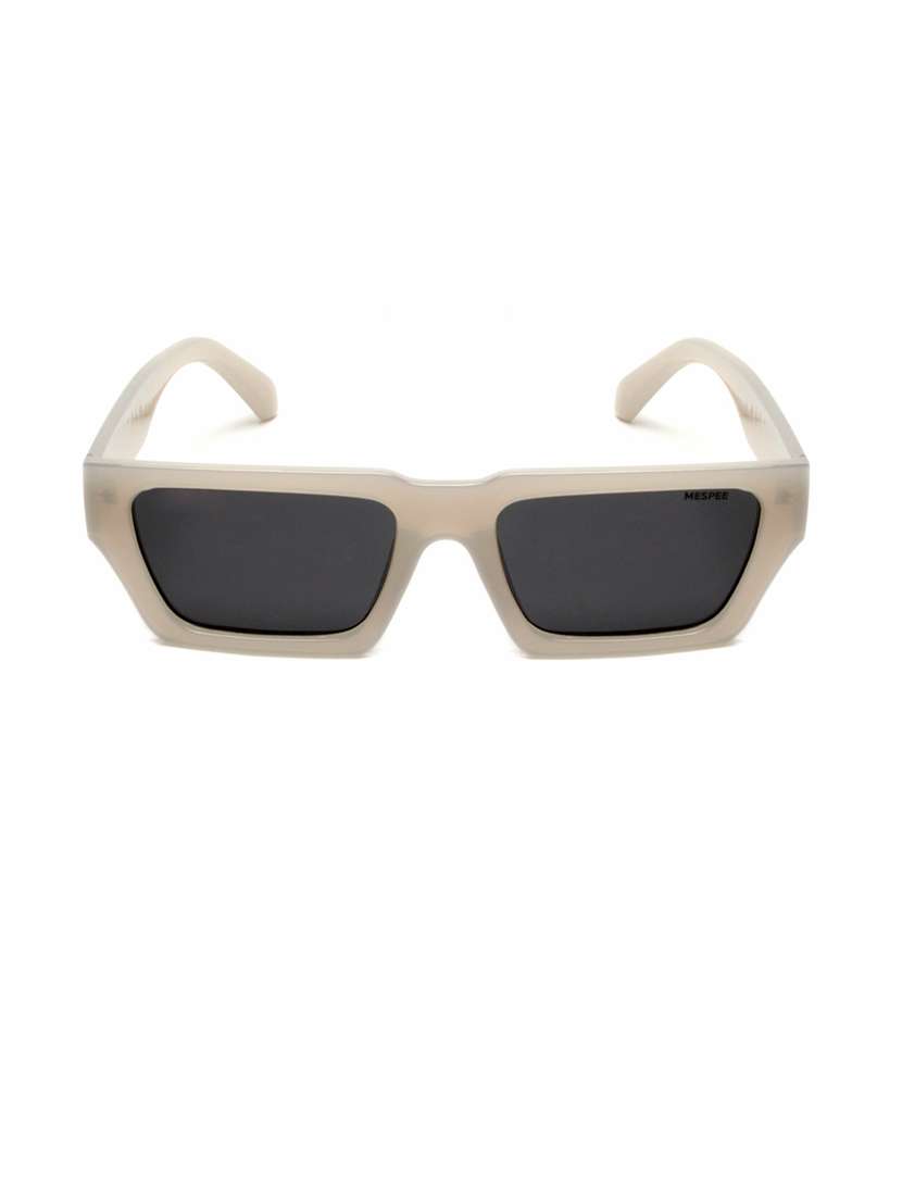 grey rectangular full plastic unisex sunglasses