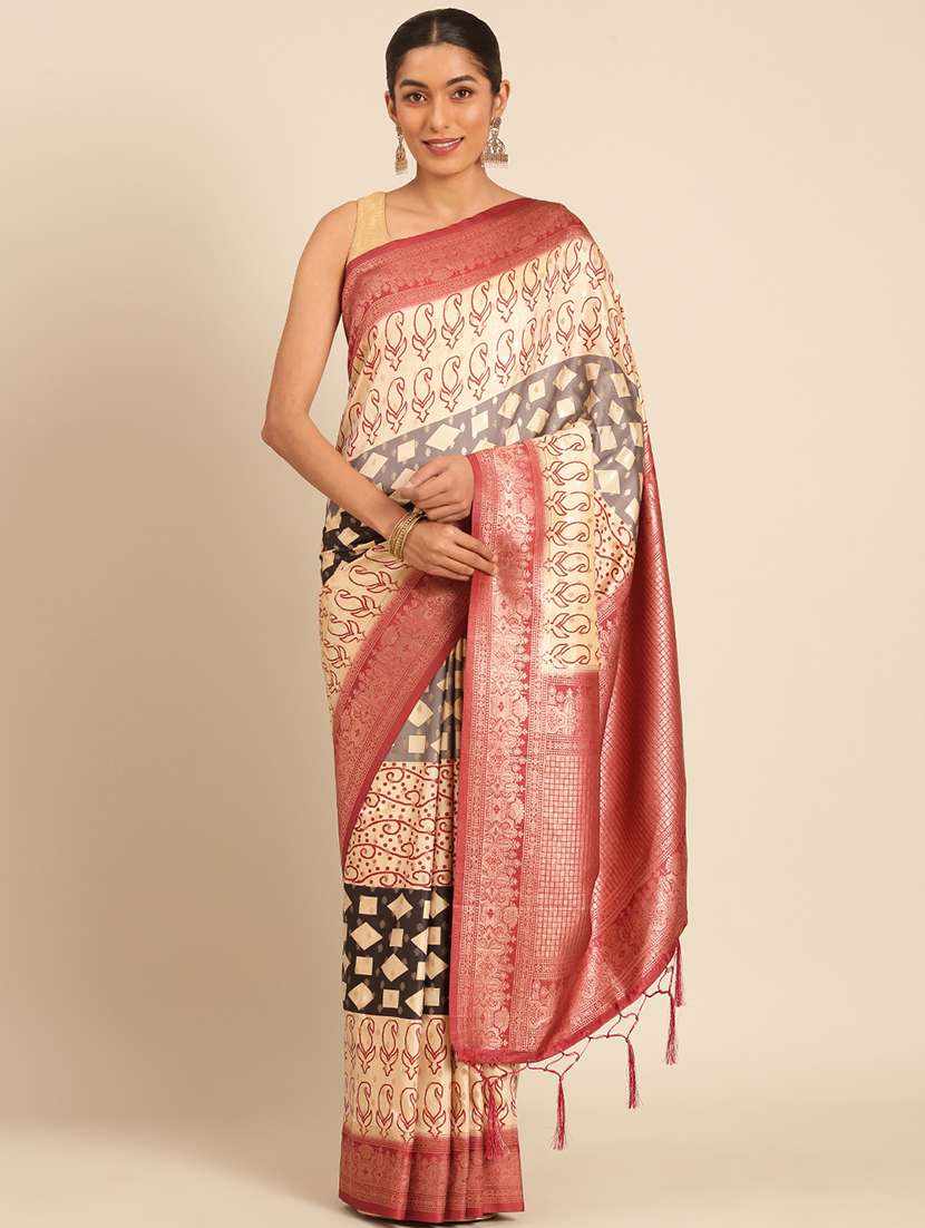 women self-designed bordered saree with blouse