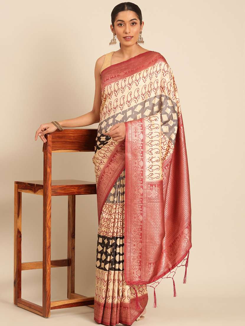 women self-designed bordered saree with blouse - 21511667 -  Standard Image - 1
